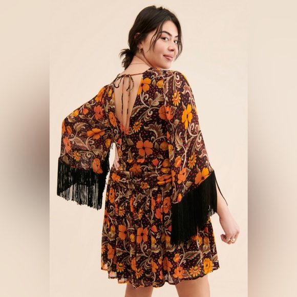 Floral Fringe Mini Dress - Picture 1 of 6